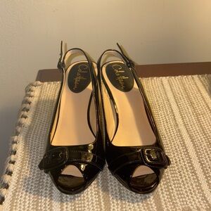 Cole Haan Nike Air Black Patten Leather Slingback Heels Size 7